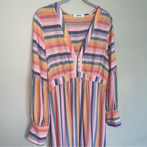 Self Contrast Sophia Maxi Dress L Bright Pastel Stripes with Metallic Thread NEW - Picture 7 of 12